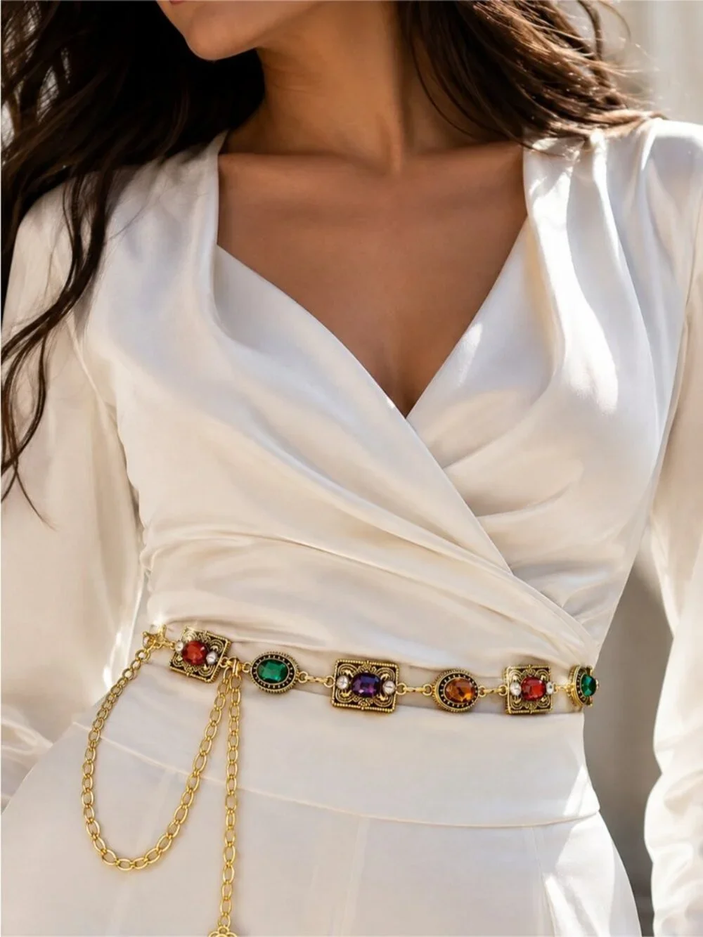 Gold Multicolor Gemstone Link Belt